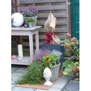 Kokosmatte 100x50 cm als Topfuntersetzer und Baumschutz im Garten.