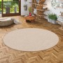 Runder, beige-cremefarbener Snapstyle In & Outdoor Teppich Oslo mit Karomuster, Durchmesser 100cm.