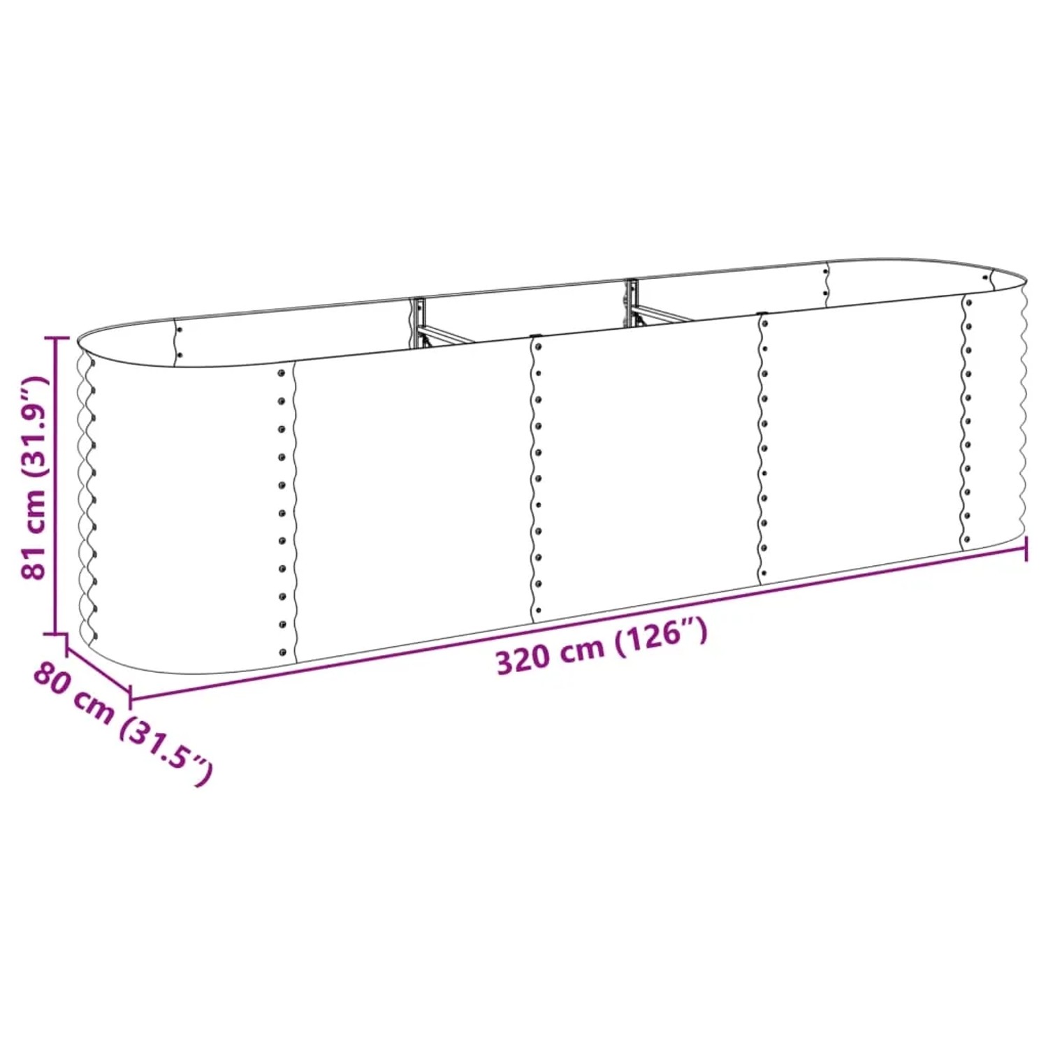 furnicato Garten-Hochbeet, 320x80x81 cm, verzinkt, silbern. Ideal für Garten, Balkon oder Terrasse.