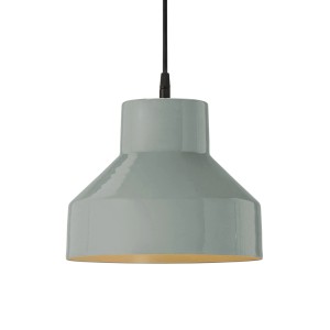 Graue PR Home Solo Pendelleuchte aus Metall mit schwarzem Kabel.