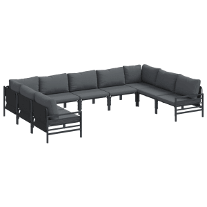 vidaXL Garten-Sofa-Set, 9-teilig, anthrazitfarbenes Stahlgestell mit Polstern.