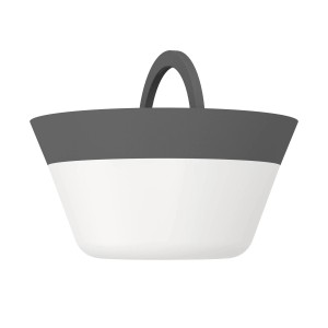 Grau-weiße LED-Tischlampe Meggiano für den Außenbereich mit Touch-Funktion und Henkel.