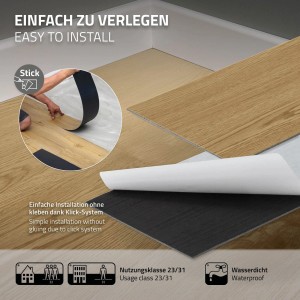 Selbstklebender Vinylboden in Natur Eiche: PVC Bodenbelag, einfache Verlegung.