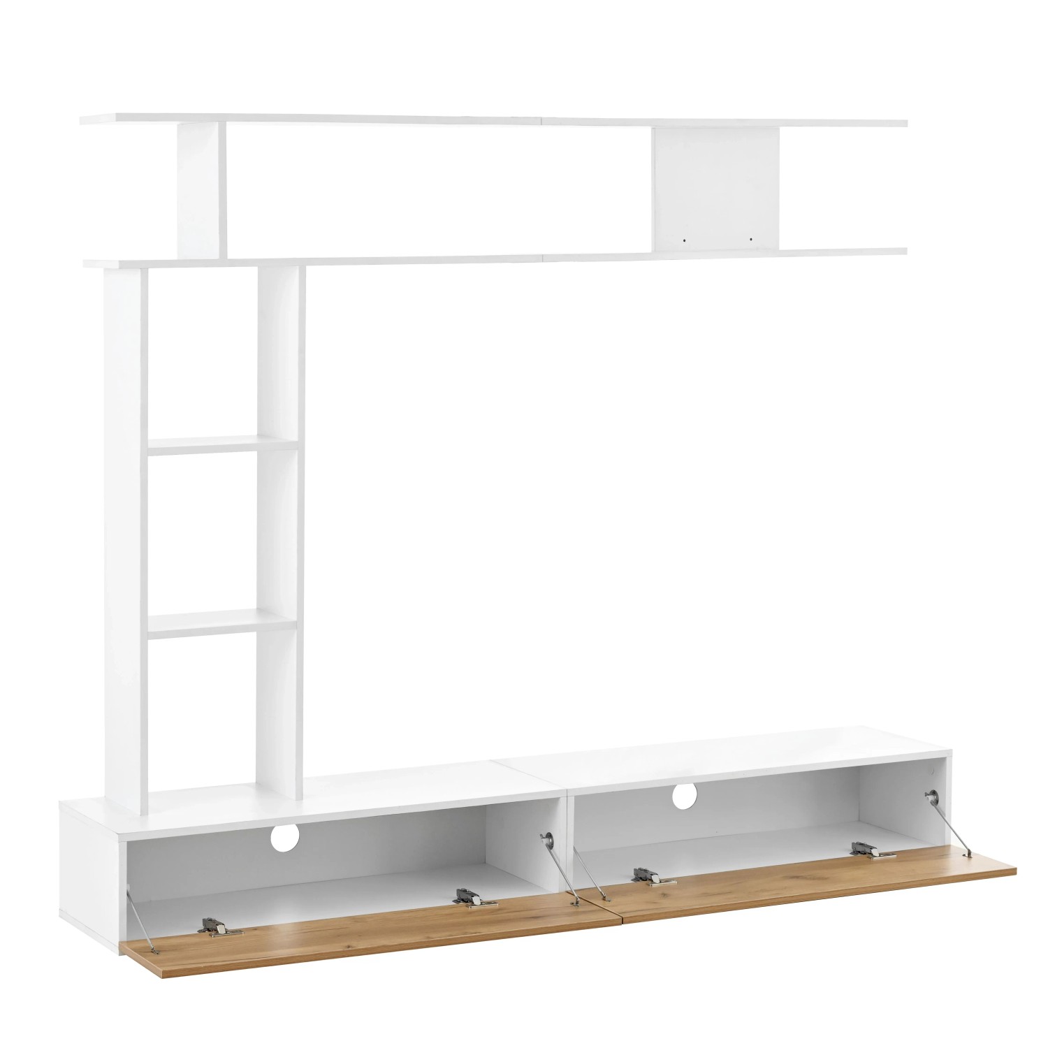 ModernLuxe 3tlg Wohnwand mit TV Lowboard Vitrine Wandregal Spanplatte Weiß Holzfarbe