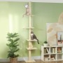 Cremeweißer PawHut Kratzbaum mit zwei Katzen auf verschiedenen Ebenen.