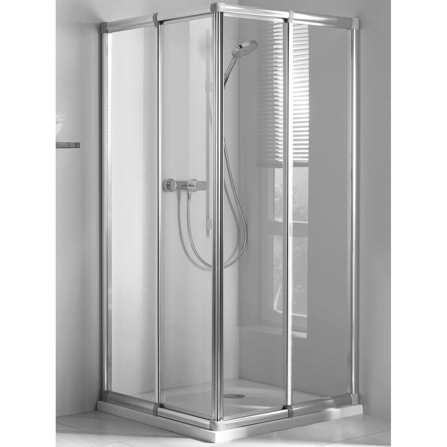 Breuer Eckeinstieg Fara 4 mit Schiebetür, Silber matt und Klarglas, 80-90 cm.