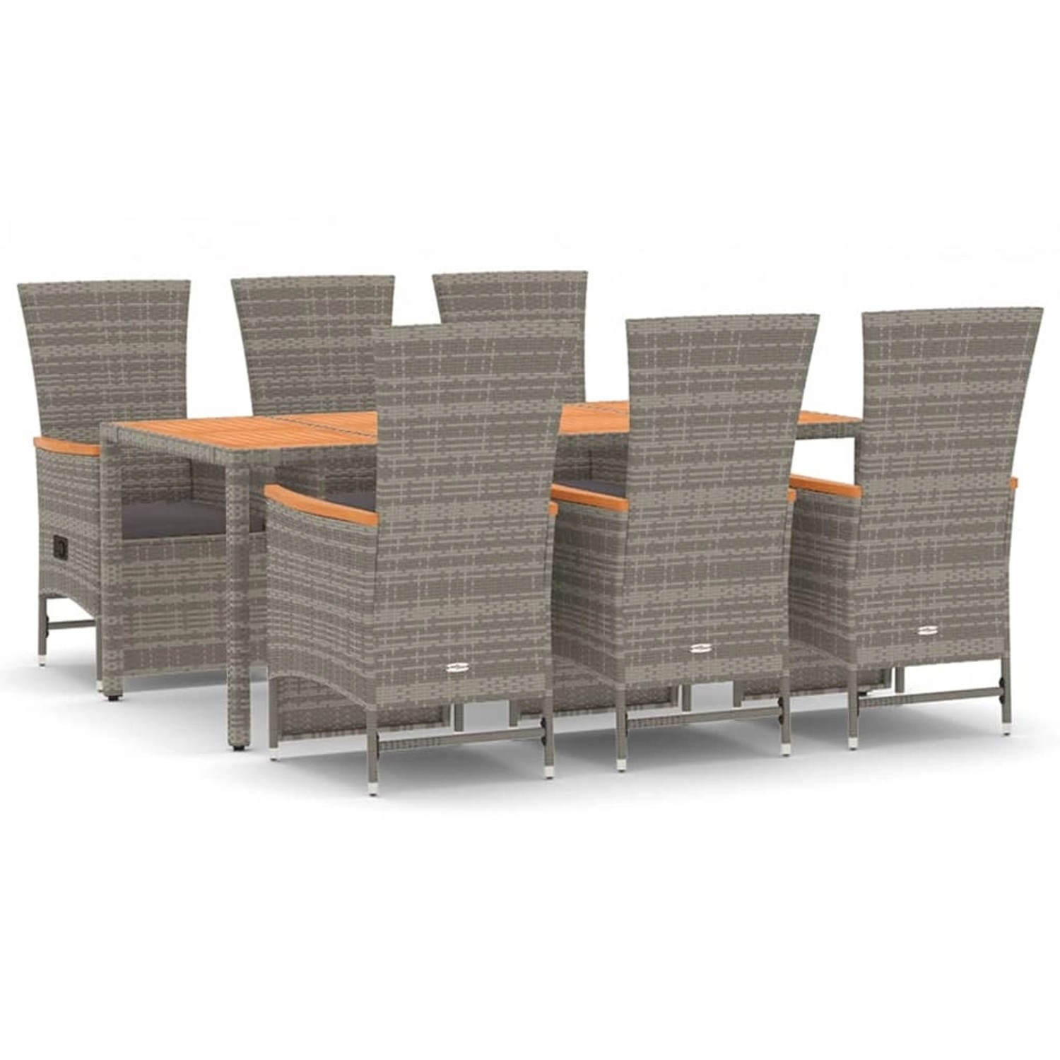 vidaXL 7-Tlg Garten-Essgruppe mit Kissen Grau Poly Rattan 3157559
