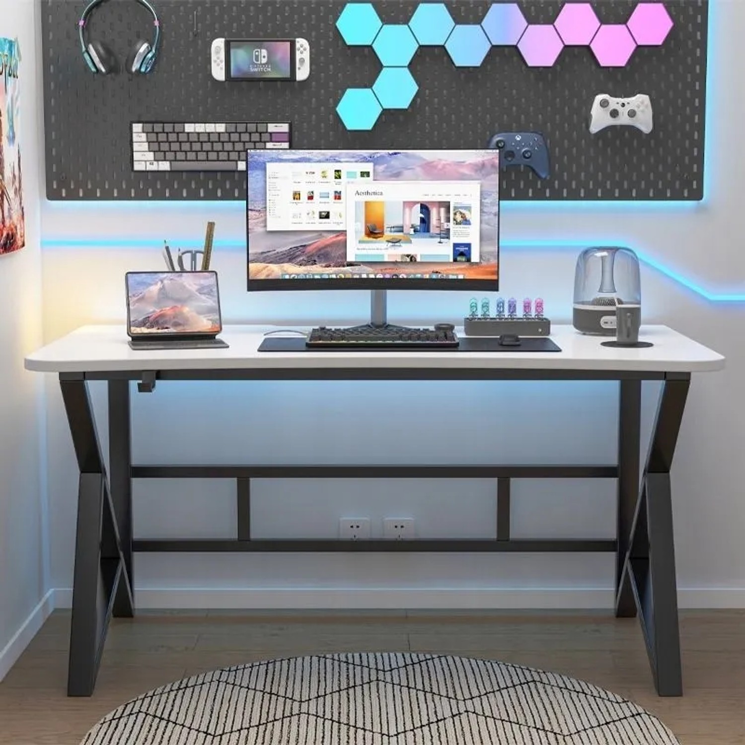 Rebiko Weißer Moderner Gaming-Computertisch für Gamer Loft Groß 120 cm_4