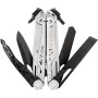 Geöffnetes Gerber Dual-Force Multitool mit 12 Werkzeugen, inklusive Zange, Messer, Säge und Schraubendreher.