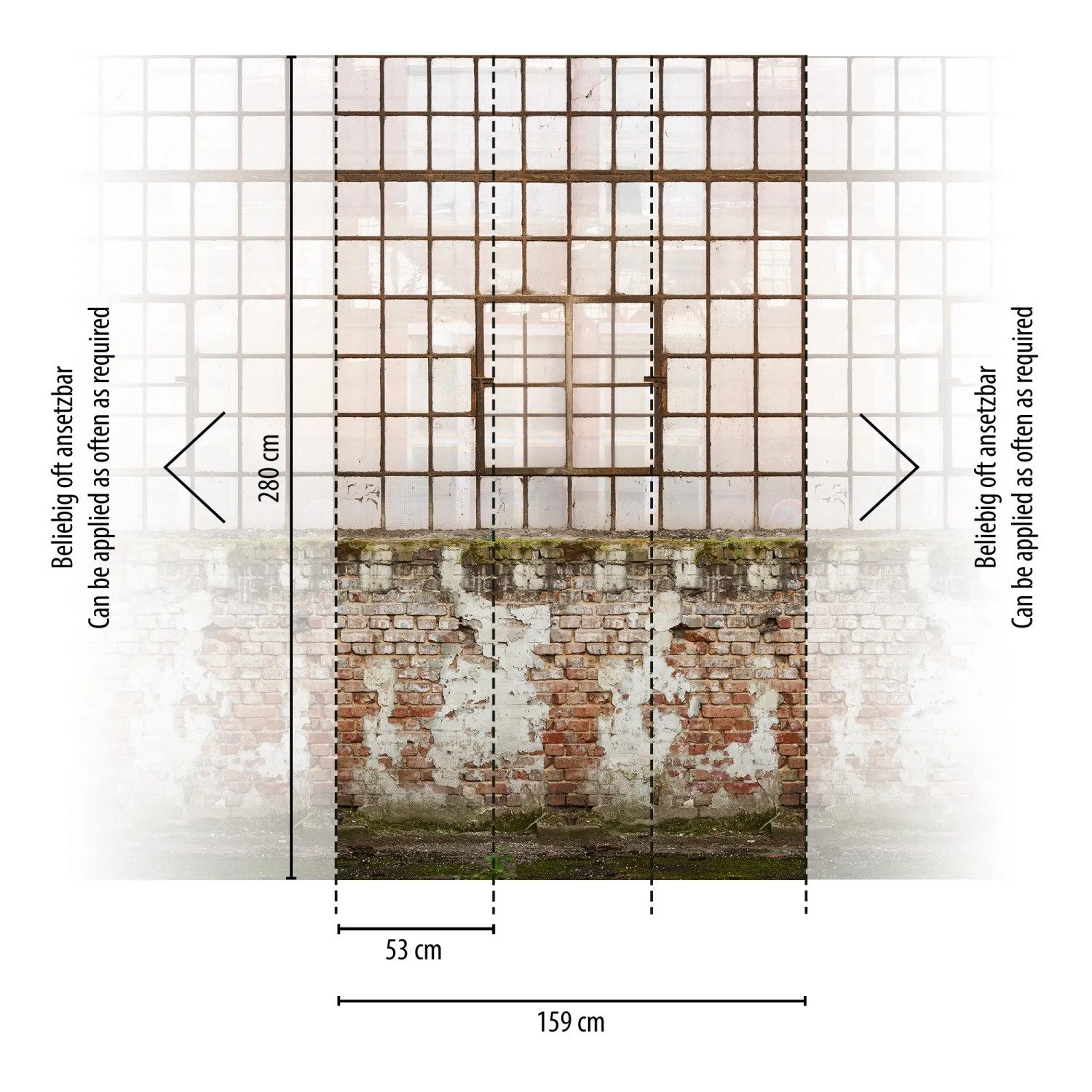 AS-Creation Fototapete Industrial-Fabrikhalle in Creme-Braun mit Backsteinwand und Fensterfront.