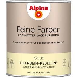 Alpina Feine Farben Lack No. 31 Elfenbein-Rebellin, edelmatter Buntlack in Gelb, 750 ml Dose.