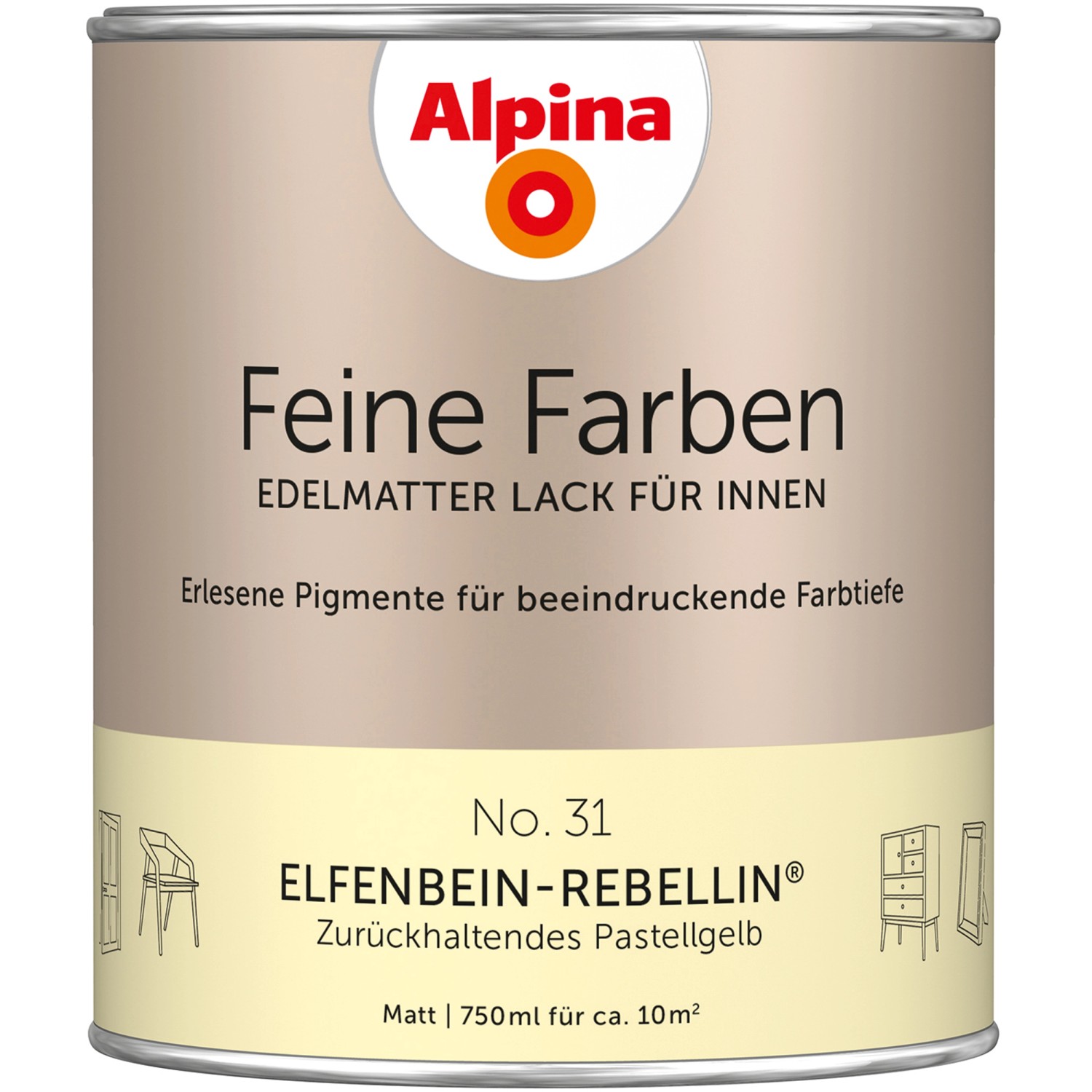 Alpina Feine Farben Lack No. 31  Elfenbein-Rebellin® Gelb edelmatt 750 ml