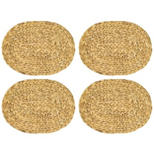 HMF 37232-S4 Tischset Oval Geflochten aus Wasserhyazinthe Platzset Abwaschbar 4er Set 40 x 30 cm