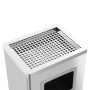 Silberner Edelstahl Standaschenbecher 45L mit Mülleimer. Detail des perforierten Aschenbechers für den Außenbereich.
