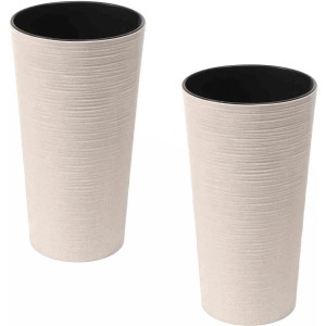 Siena Garden Pflanzsäulen Set, 2 weiße Pflanzgefäße Eco Locon mit Rillenoptik.