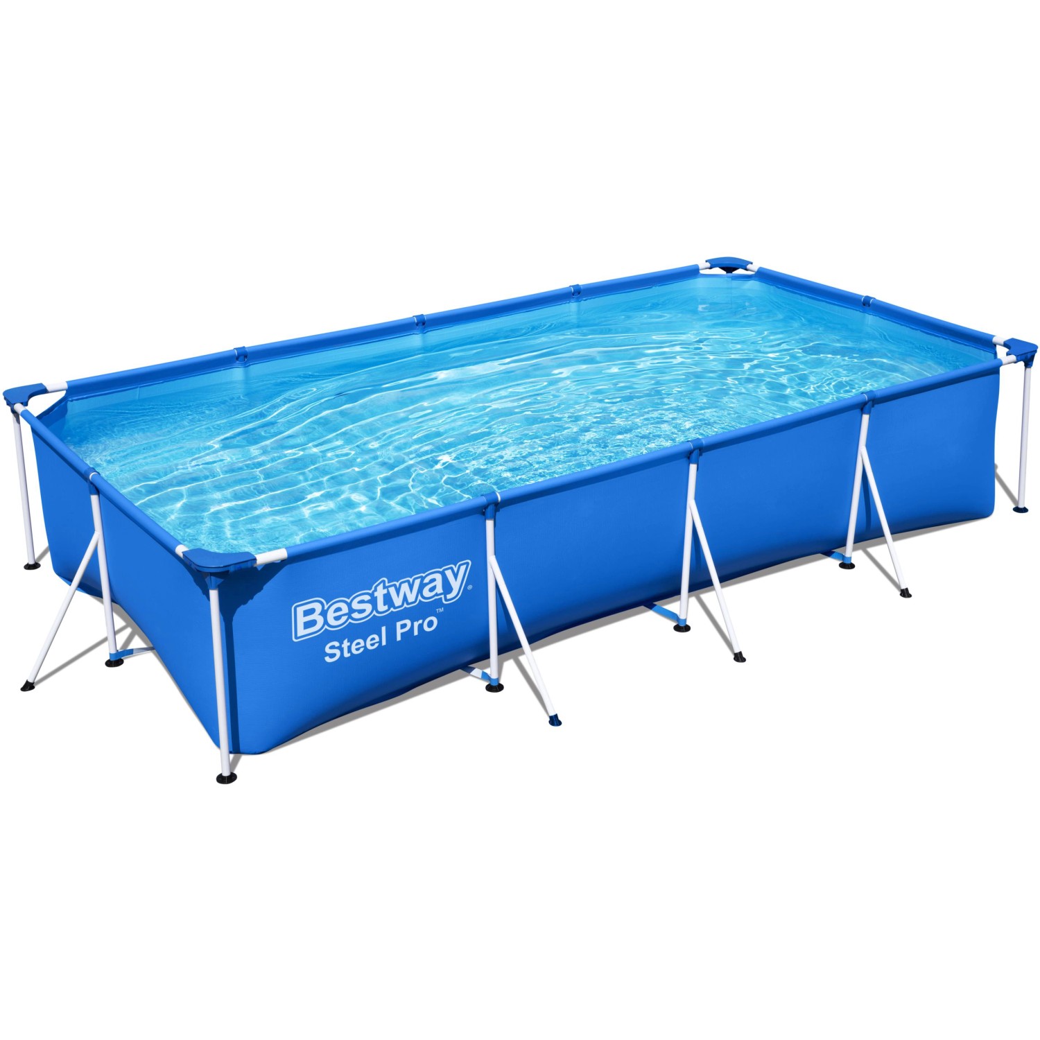 Blauer Bestway Frame Pool Steel Pro, eckig, 400x211x81 cm, ohne Pumpe.