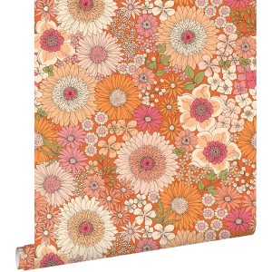 ESTAhome Tapete Retro Blumen Orange Und Rosa 50 X 900 Cm 131315