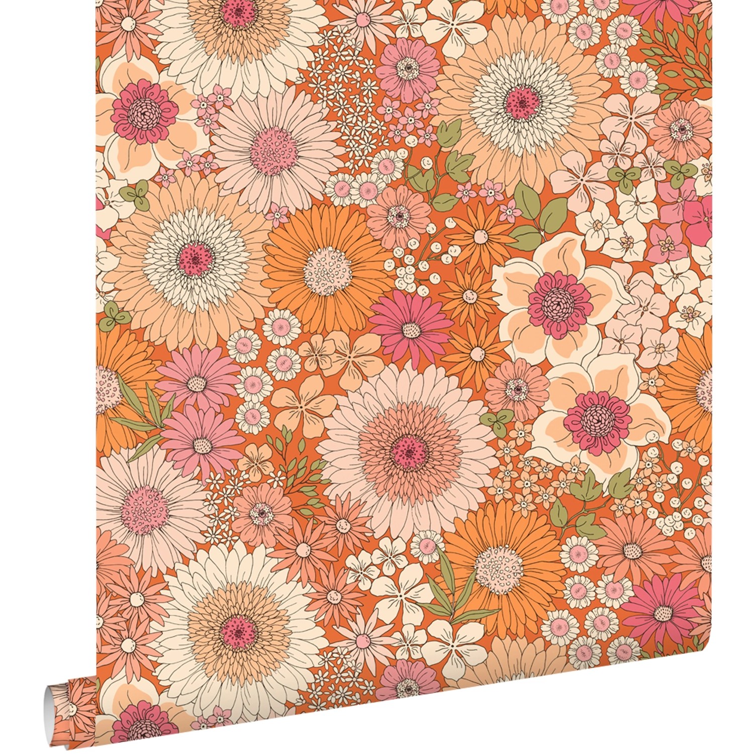 ESTAhome Tapete Retro Blumen Orange Und Rosa 50 X 900 Cm 131315 günstig online kaufen