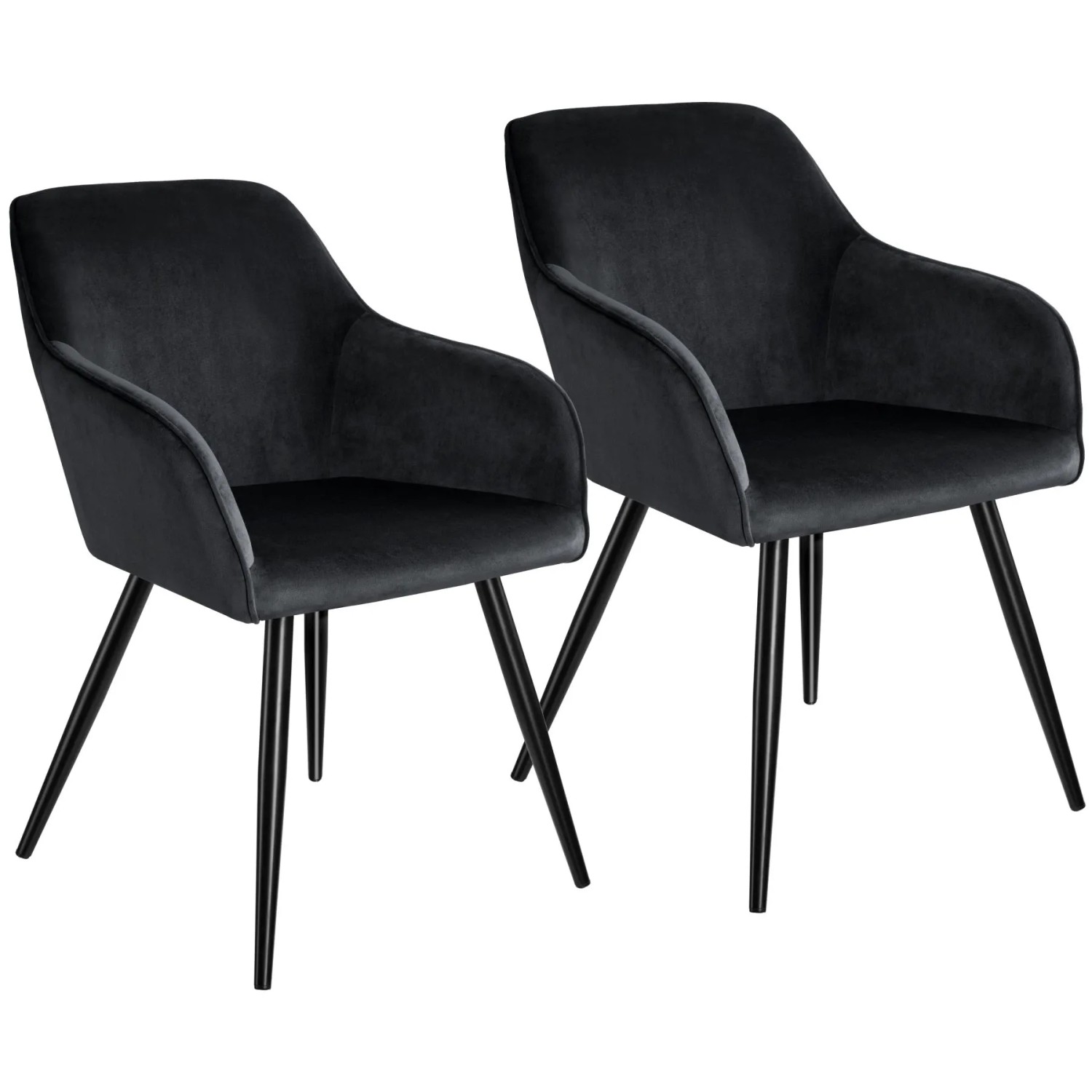 Tectake Esszimmerstuhl Marilyn Gepolstert  In Samtoptik Durchgehende Lehne 2Er Set 62 x 58 x 82 cm Schwarz