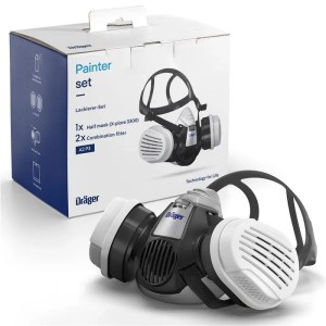 Dräger X-plore 3300 Halbmaske Lackiererset mit A2 P3 Kombifiltern. Schwarze Atemschutzmaske für Staub- und Lackschutz.