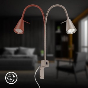 Briloner LED Bettleuchte Tuso, schwenkbar, matt-nickel und kupferfarben, zur Montage am Bett.