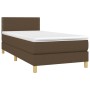 Dunkelbraunes Boxspringbett 90x190 cm mit Matratze und Kopfteil.