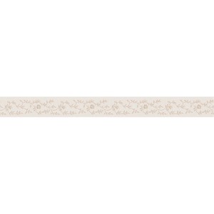 Selbstklebende Tapetenbordüre mit Blümchenmuster in Weiß und Gold für Küche und Bad.