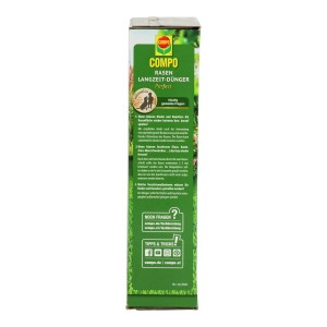 Compo Rasen Langzeit-Dünger Perfect 1,5kg, Verpackung mit Produktinformationen.