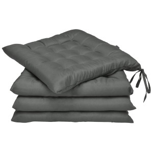 4er Set Beautissu Lea Stuhlkissen 40x40cm in Anthrazit mit Steppung und Bindebändern.