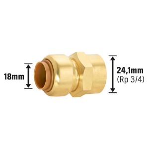 Steckfitting aus Messing, 18 mm x 24,1 mm (Rp 3/4), zur Verbindung von Wasser- und Heizungsrohren.