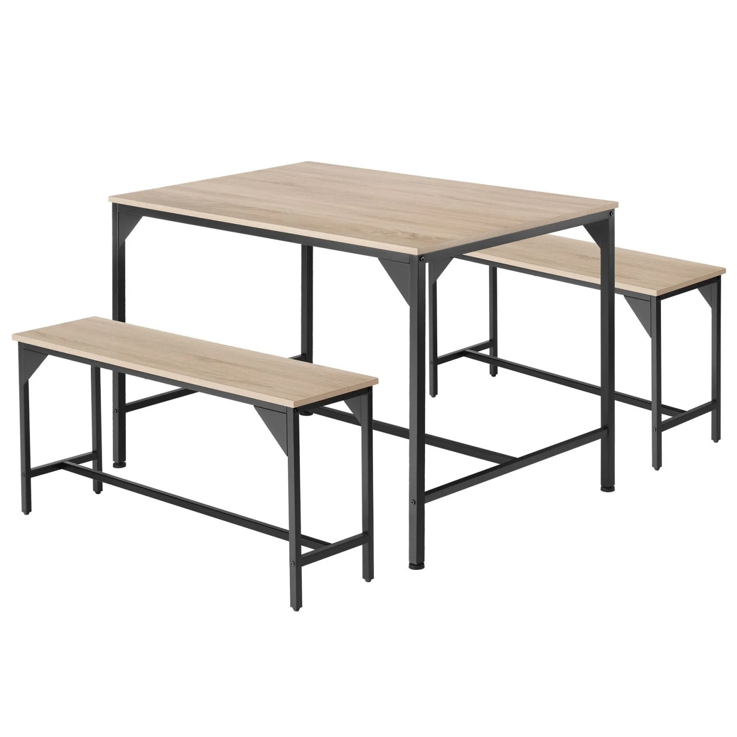 Tectake Sitzgruppe Bolton 3 Teilig Esstisch Mit 2 Sitzbänken  100 x 130 x 75 cm Industrial Holz Hell  Eiche Sonoma
