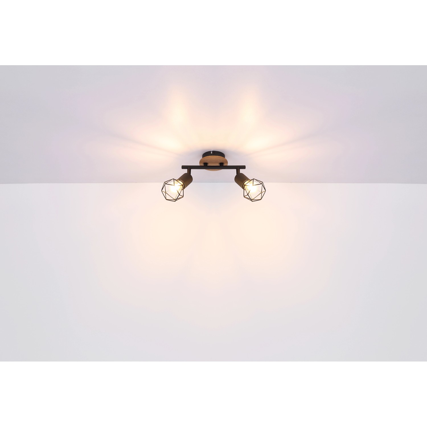 Schwarzer Globo Strahler Xara I, 6-flammig, mit Holzdetails. Moderner Deckenstrahler für E14 Leuchtmittel.