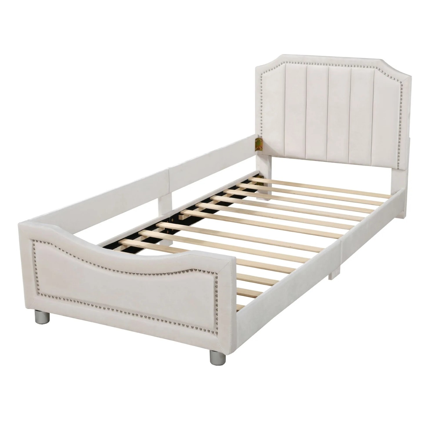 Merax Kinderbett 90x200cm Flanell Rückenlehne Beige