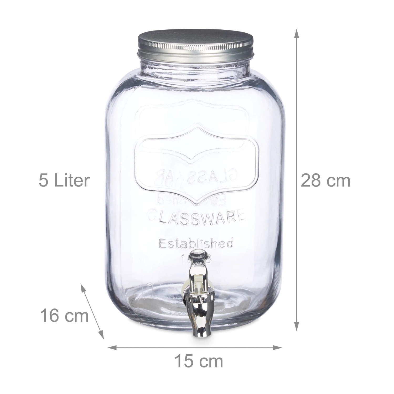 Relaxdays Getränkespender Glas Transparent mit Zapfhahn 5 L 28 cm x 15 cm x 16 cm 1,3 kg_4