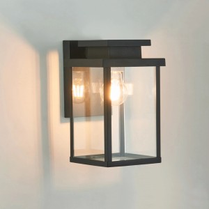 Schwarze Eco-Light Außenwandleuchte Ottawa im Laternenstil mit klarem Glas.