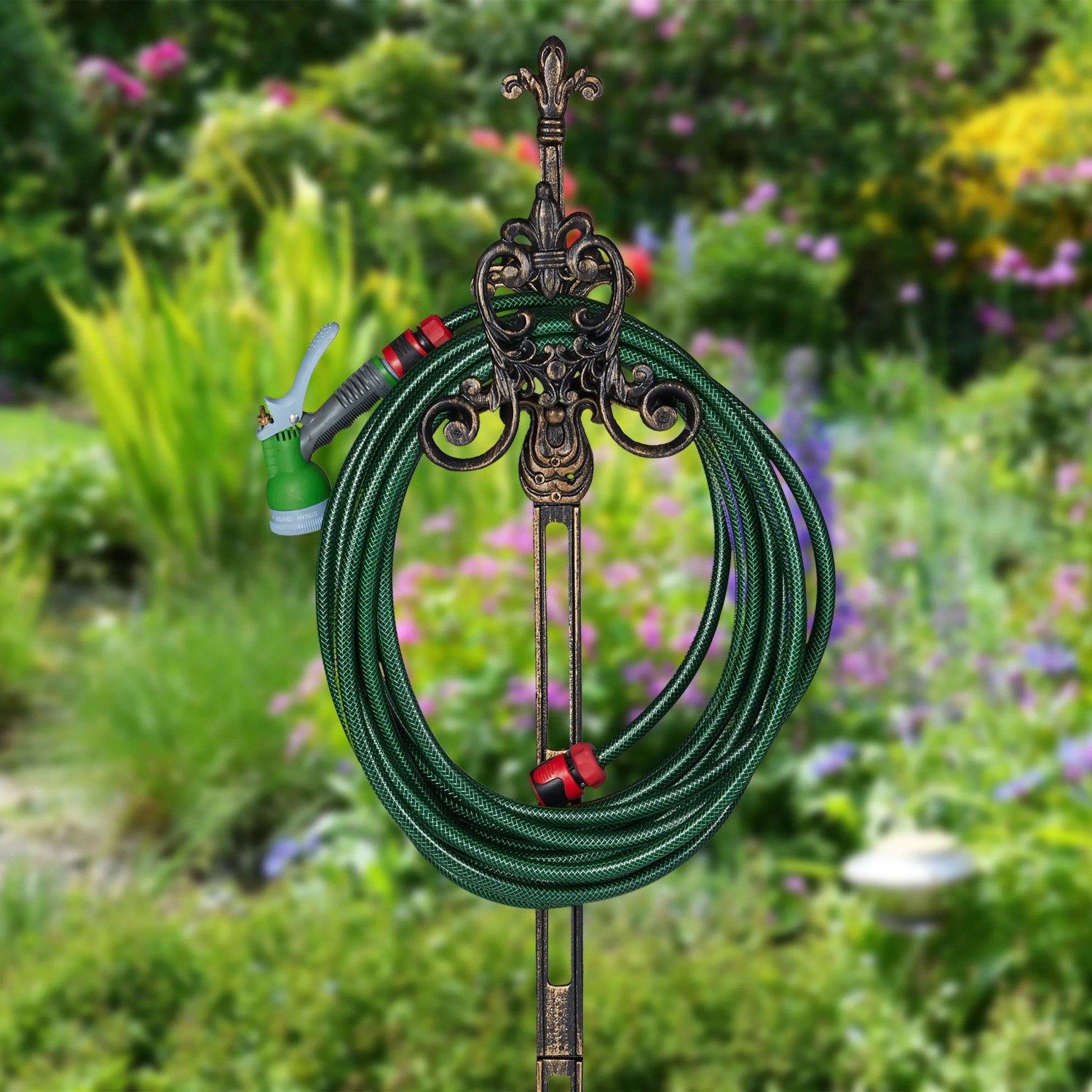 Relaxdays Schlauchhalter Gusseisen Bronze Mit Erdspießen 133 cm x 24 cm x 17 cm 4,2 kg_5