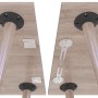 SOTECH CLICK CATCH Tischverbinder aus verzinktem Stahl unter zwei hellen Tischplatten, bereit zur Montage.