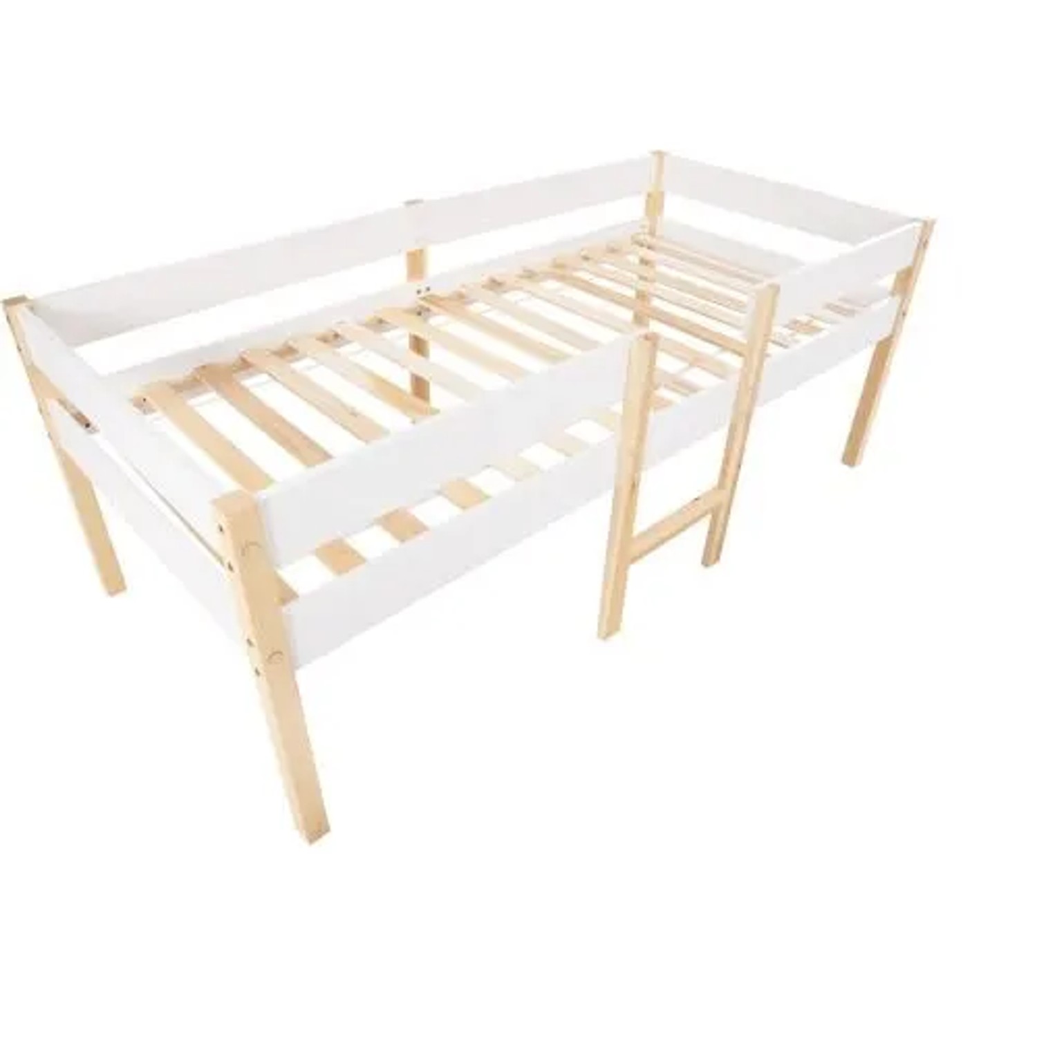 KOMHTOM Kinderbett 90 x 200 Cm  Mit Schublade Und Absturzsicherung  Massives Kiefernholz  Weiß Und Eiche
