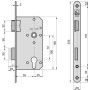 Technische Zeichnung: Basi Einsteck-Zimmertürschloss ES 925, DIN Links, Maße und Details.