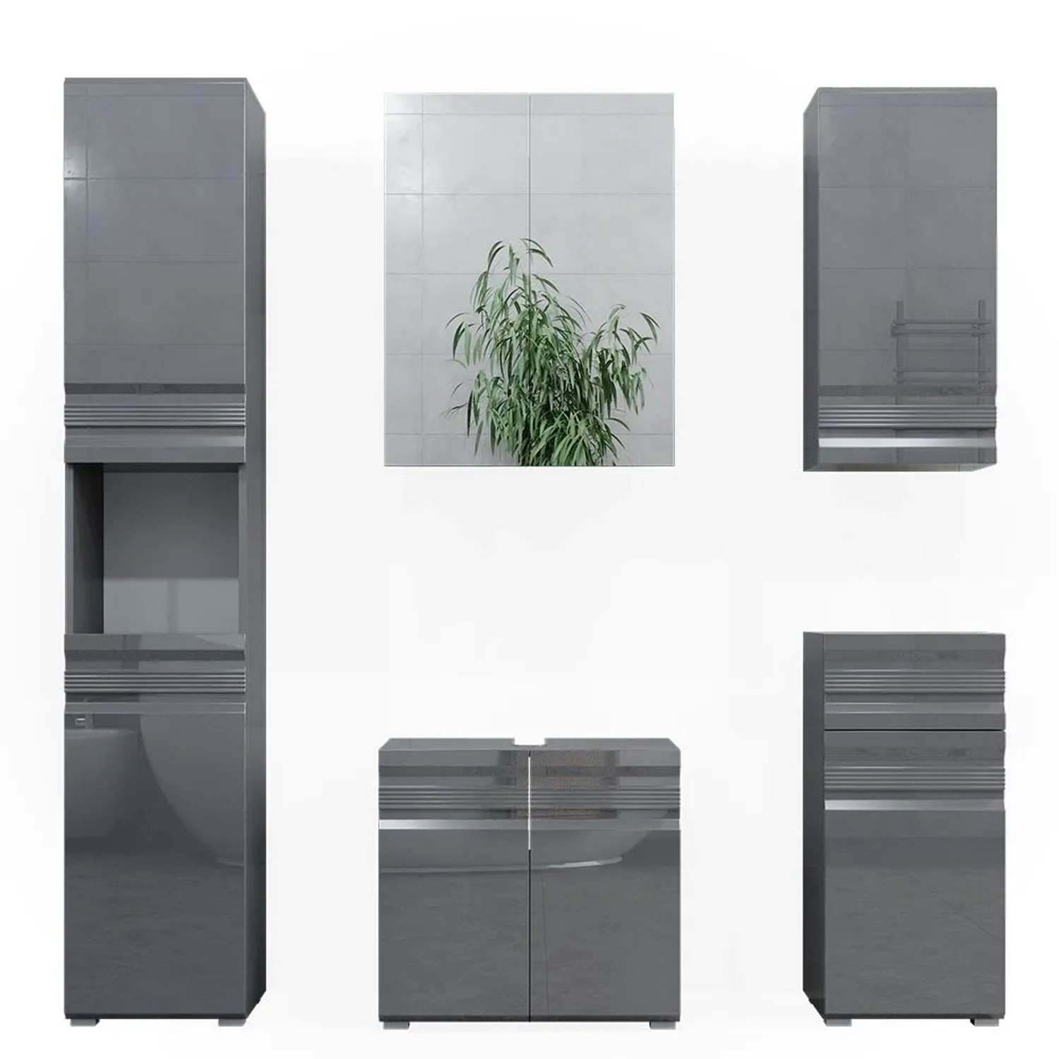Vicco Badmöbel-Set Fredd Anthrazit Hochglanz 60 x 56 5-teilig