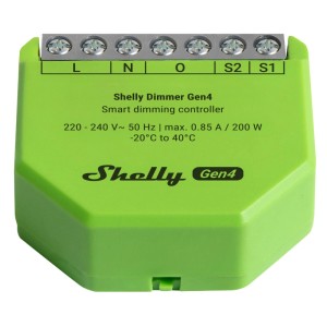 Grüner Shelly Dimmer Gen4 für Hausautomation, smarte Steuerung von Licht.