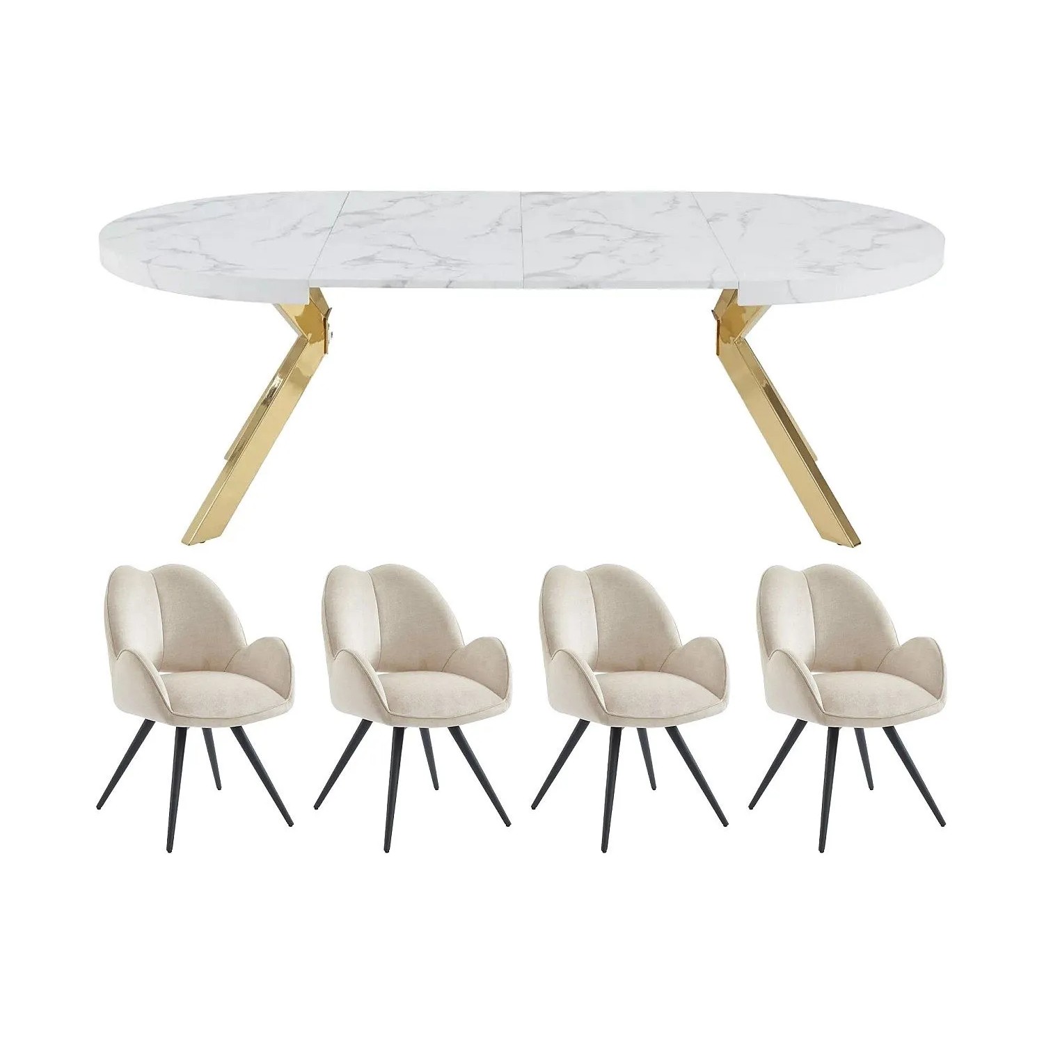 Vente-unique Essgruppe Komoni Weiß  Goldfarben 220 cm  120 cm
