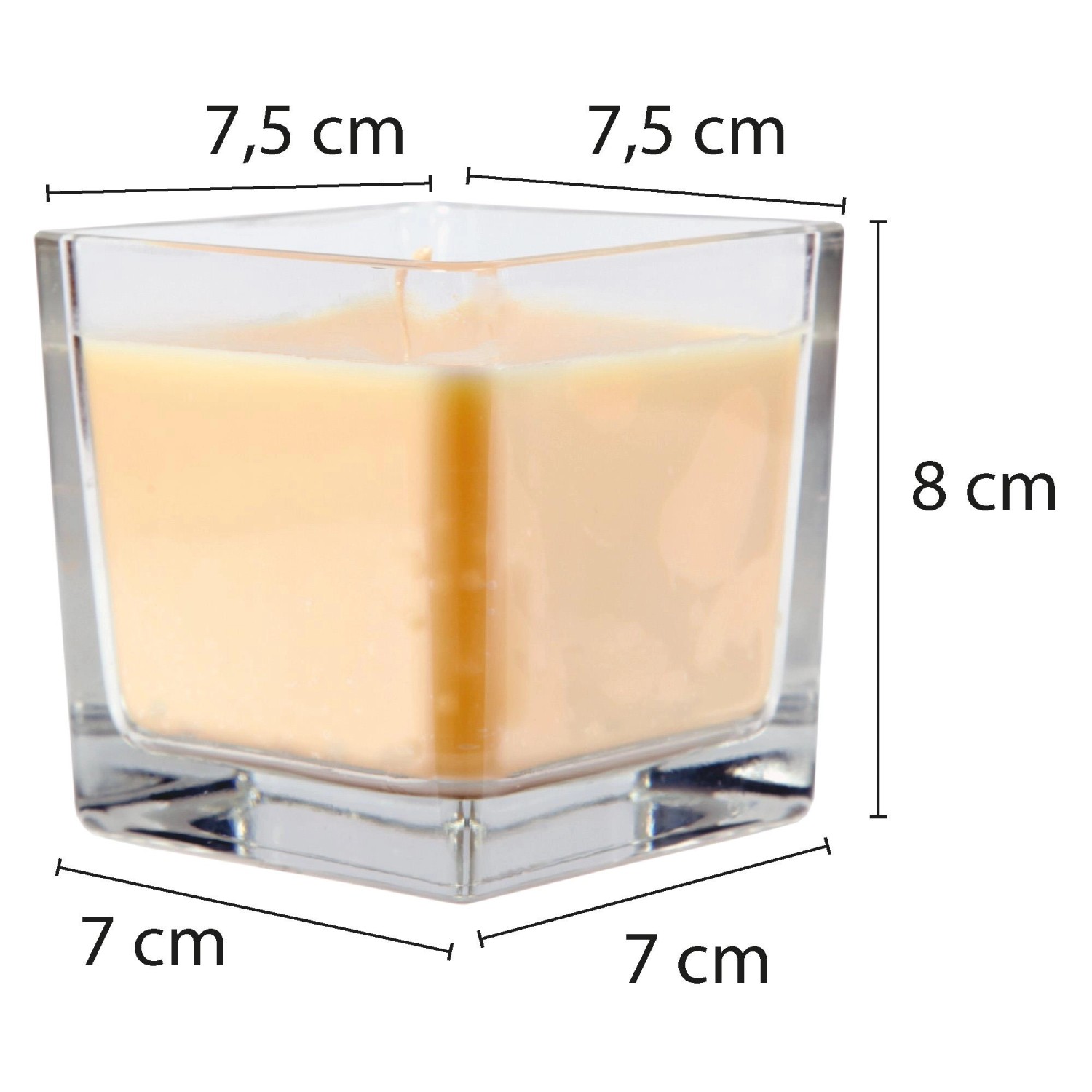 Cremefarbene, viereckige Duftkerze im Glas mit Oster-Motiv, Brenndauer 50h.