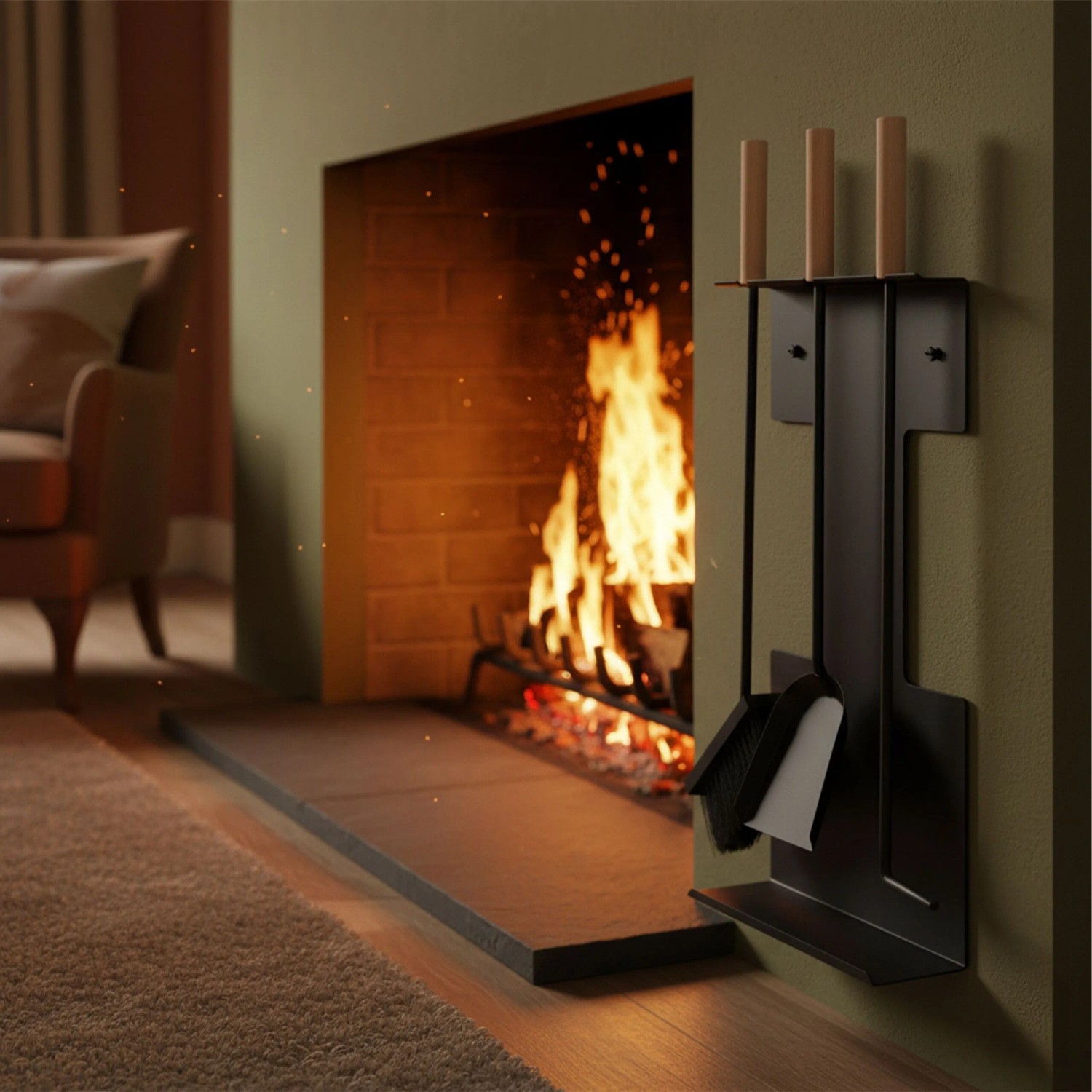 Relaxdays Kaminbesteck Stahl Schwarz 4-teilig 66 cm x 28 cm x 11 cm 3,3 kg_2