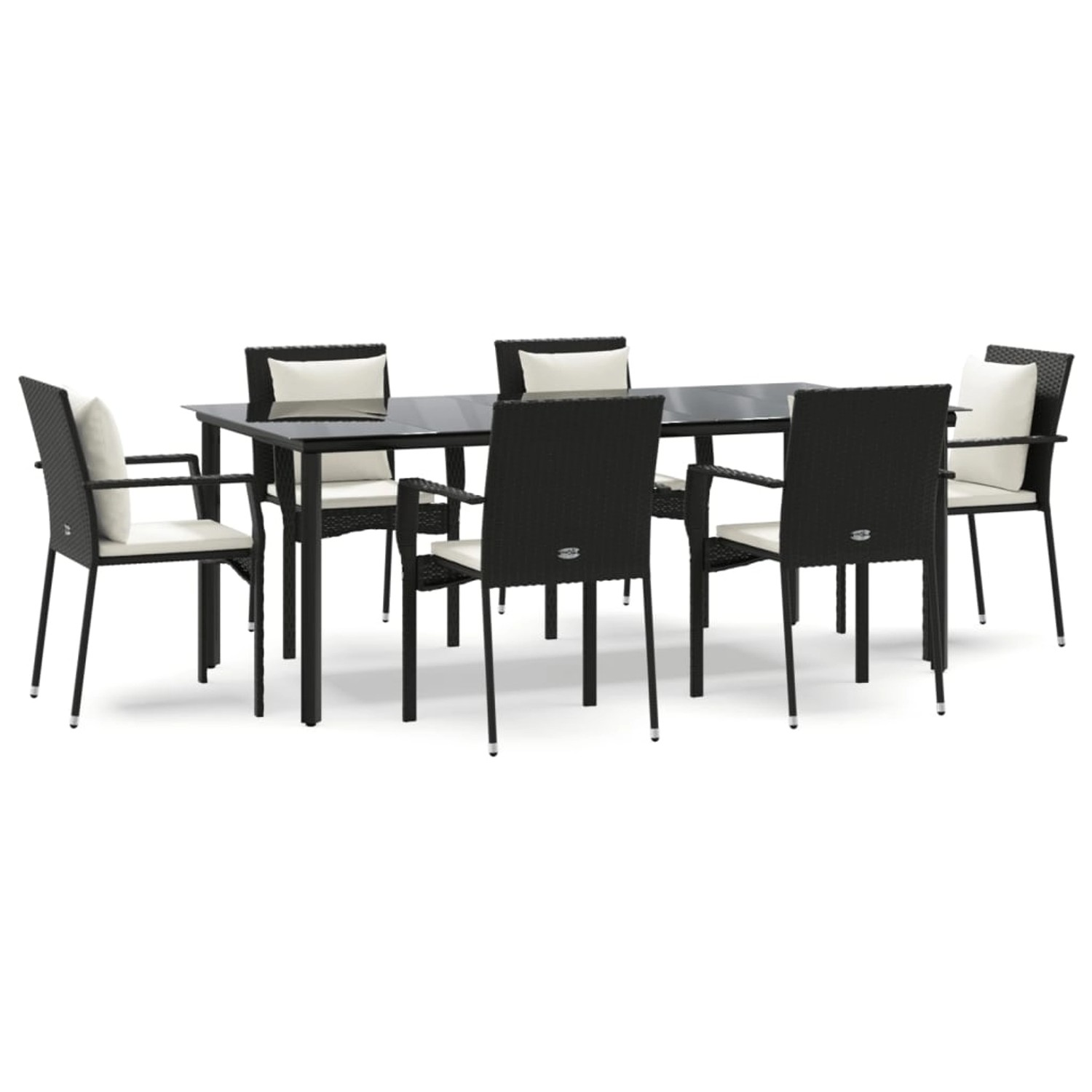 vidaXL 7-Tlg Garten-Essgruppe mit Kissen Schwarz Poly Rattan 3185111