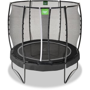 Schwarzes EXIT Allure Premium Trampolin Ø 253 cm mit Sicherheitsnetz für den Garten.