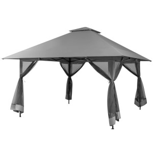 Costway 4 x 4 m Pavillon Gartenpavillon mit Netzseitenwänden Grau