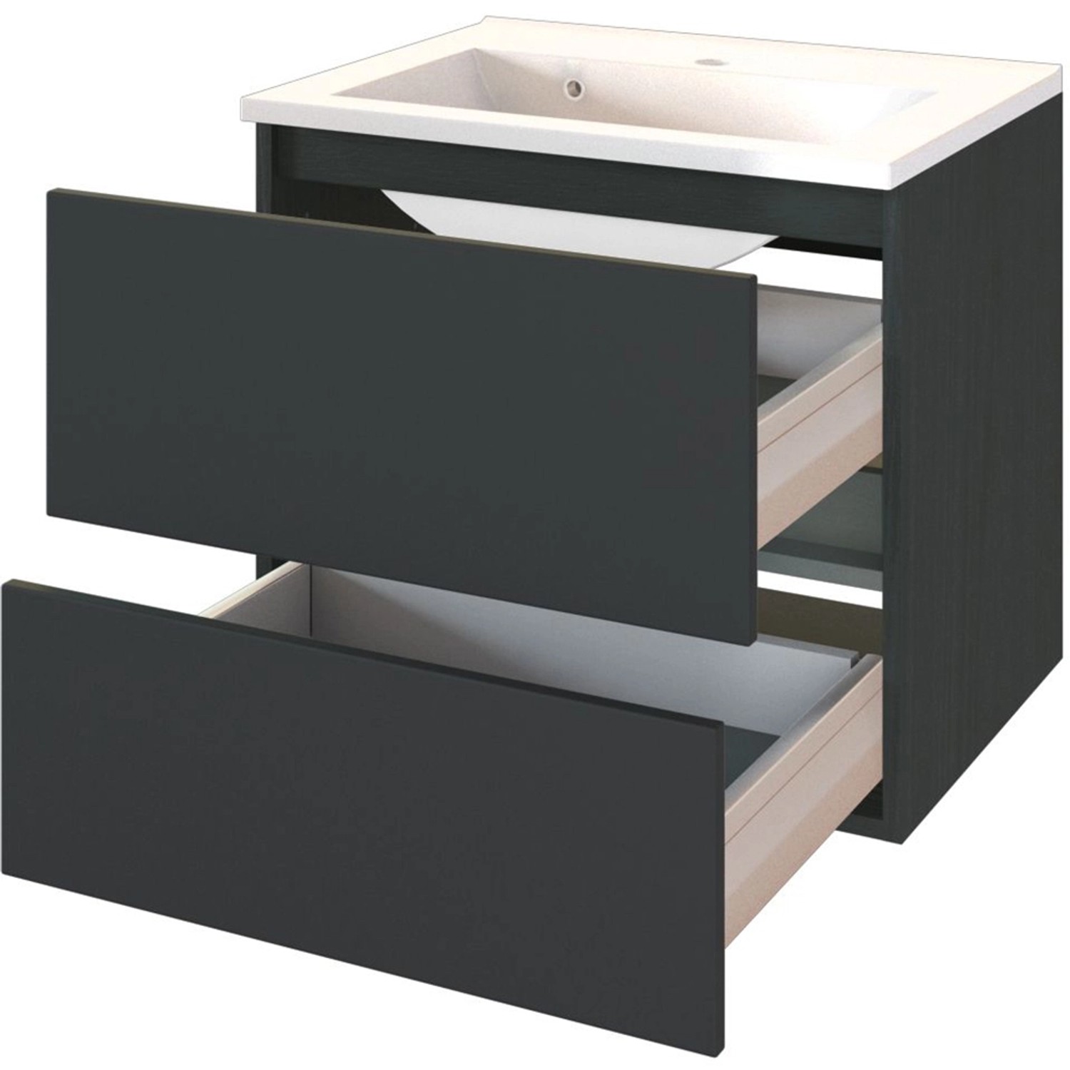 Held Möbel Waschtisch-Set Verona, 60 cm, matt Grau-Graphitgrau mit Mineralgussbecken und zwei Auszügen.