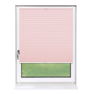 Rosa Plissee-Rollo 40x150 cm, blickdicht, ohne Bohren am Fenster montiert.