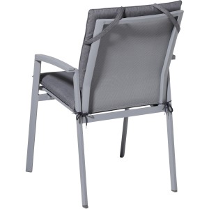 Madison Stapelstuhl Auflage Oxford Grey (97x49 cm) auf einem Gartenstuhl, Rückansicht.